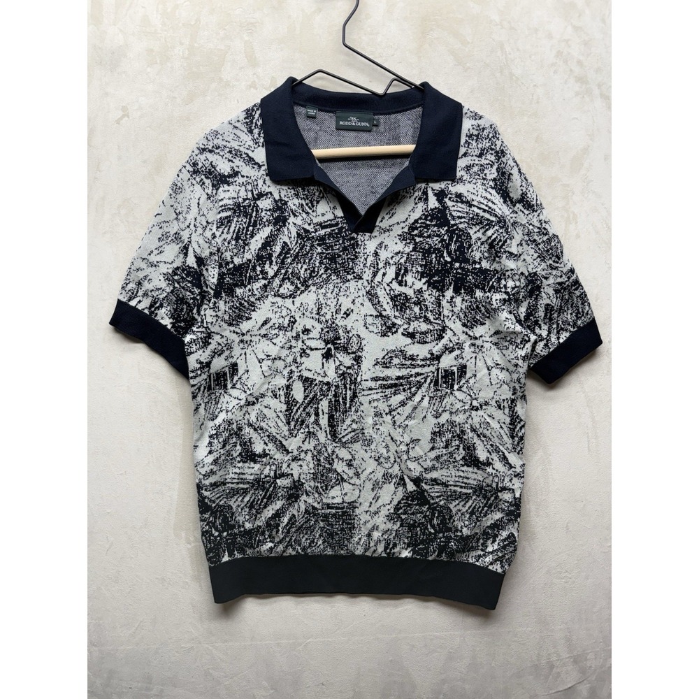 Rodd Gunn Knit Polo Mens Large Bowlers Creek Black White Patterned Cotton Short
